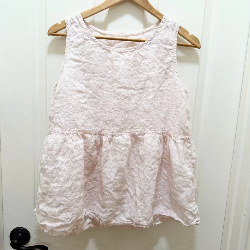 Francesca Bettini Italian Linen Top Size S Soft Pink Sleeveless Peplum Hem Boho - Picture 5 of 8